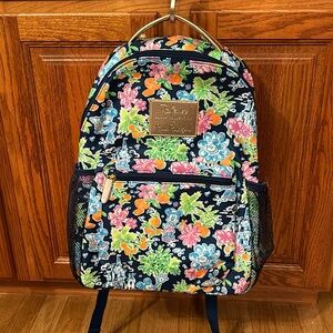 Exclusive Disney Parks Collection 2024 Lilly Pulitzer print backpack.